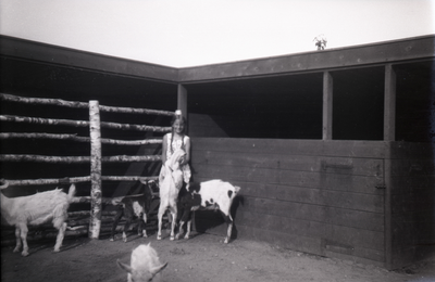 805431 Afbeelding van de jonge Mary Balfour van Burleigh bij enkele geiten in Ouwehands Dierenpark aan de Grebbeweg te ...